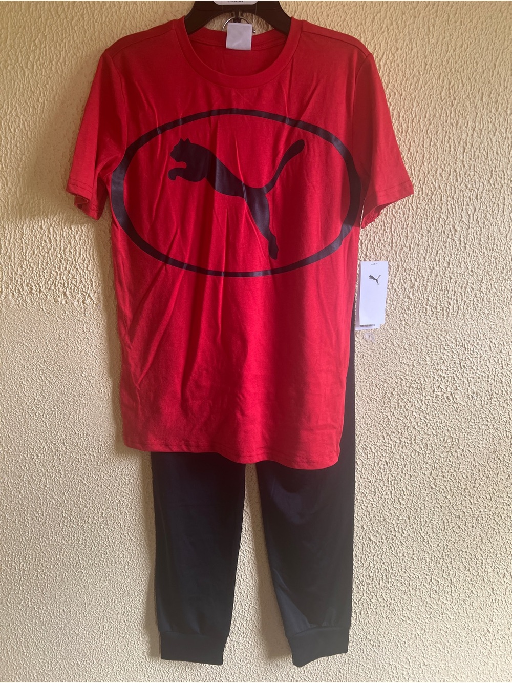 PUMA Red Top with Black Logo and Black Jogger Pajama Set